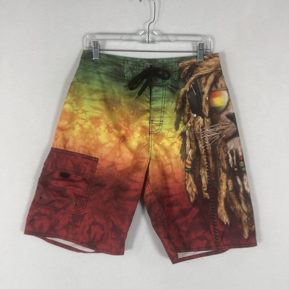 The Mountain Shorts Mens 30 Rasta Marley Wake Surfing Swim Board Lion Smoking